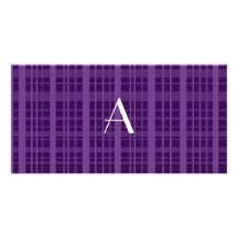 Monogram purple plaid photo card template