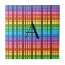 Monogram rainbow plaid ceramic tiles