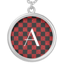 Monogram red and black glitter checkered necklaces
