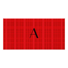 Monogram red plaid photo greeting card