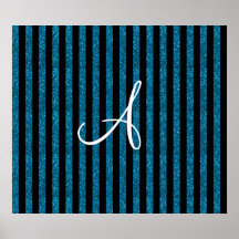 Monogram sky blue glitter stripes posters