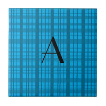 Monogram sky blue plaid ceramic tile