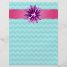 Monogram turquoise chevrons pink daisy full color flyer