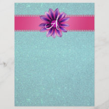 Monogram turquoise glitter pink daisy flyers