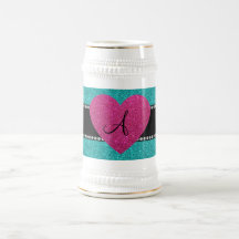 Monogram turquoise glitter pink heart coffee mugs