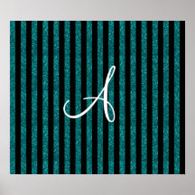 Monogram turquoise glitter stripes poster