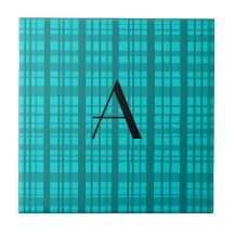 Monogram turquoise plaid ceramic tiles