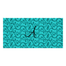 Monogram turquoise swirls photo cards