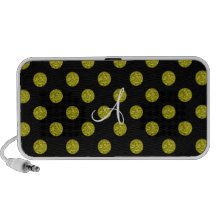 Monogram yellow glitter polka dots notebook speakers
