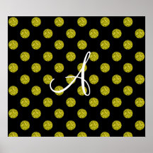 Monogram yellow glitter polka dots print