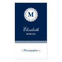 Monogramme blanc bleu de dentelle de photographe modèles de cartes de visite