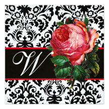 MONOGRAMME BLANC DE DAMASSÉ DE BEAU DE ROSE NOIR D FAIRE-PARTS