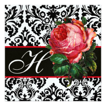 MONOGRAMME BLANC DE DAMASSÉ DE BEAU DE ROSE NOIR D CARTONS D'INVITATION