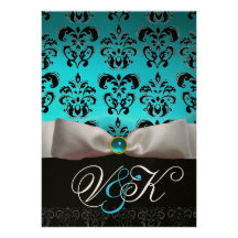 MONOGRAMME BLANC DE DAMASSÉ DE NOIR BLEU D'AQUA DE FAIRE-PARTS