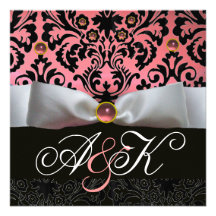 MONOGRAMME BLANC DE DAMASSÉ DE NOIR DE ROSE DE RUB FAIRE-PART PERSONNALISÉS