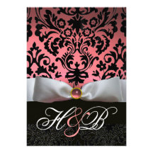 MONOGRAMME BLANC DE DAMASSÉ DE NOIR DE ROSE DE RUB CARTONS D'INVITATION PERSONNALISÉS