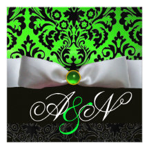 MONOGRAMME BLANC DE DAMASSÉ DE NOIR DE VERT VERT D CARTON D'INVITATION