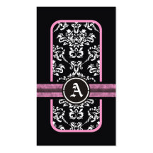 Monogramme blanc noir de bande de rose de damassé cartes de visite personnelles