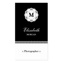 Monogramme blanc noir de dentelle de photographe cartes de visite personnelles