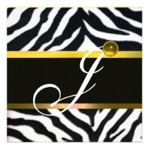MONOGRAMME BLANC NOIR JAUNE de FOURRURE de ZÈBRE,  Faire-part Personnalisés