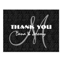 Monogramme blanc noir N805 de Merci de mariage dam Cartes Postales