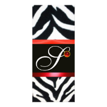 MONOGRAMME BLANC NOIR ROUGE de FOURRURE de ZÈBRE,  Invitations Personnalisées