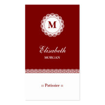 Monogramme blanc rouge de dentelle de Patissier Modèle De Carte De Visite
