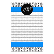 Monogramme bleu-clair et blanc personnalisé de dam papier à lettre customisé