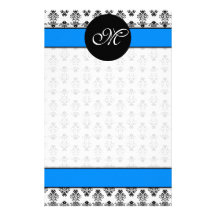 Monogramme bleu-clair et blanc personnalisé de dam papier à lettre customisé