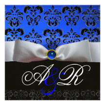 MONOGRAMME BLEU DE DAMASSÉ DE NOIR DE SAPHIR DE RU INVITATION PERSONNALISÉE