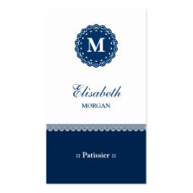 Monogramme bleu élégant de dentelle de Patissier Carte De Visite