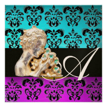 MONOGRAMME BLEU, POURPRE, NOIR, BLANC DE BIJOU DE  INVITATIONS PERSONNALISABLES