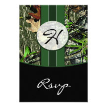 Monogramme Camo de vert forêt épousant des cartes  Cartons D'invitation