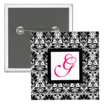 MONOGRAMME CHIC de DAMASSÉ, fuchsia rose Badges Avec Agrafe
