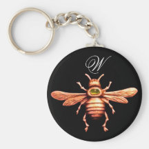 MONOGRAMME D'ABEILLE DE MIEL D'OR PORTE-CLEF