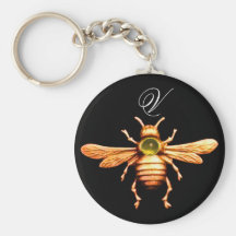 MONOGRAMME D'ABEILLE DE MIEL D'OR PORTE-CLEF