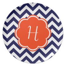 Monogramme de Chevron de bleu marine Assiettes Pour Soirée