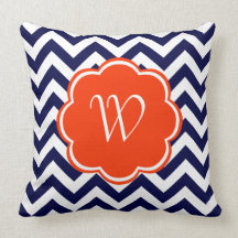 Monogramme de Chevron de bleu marine Oreiller