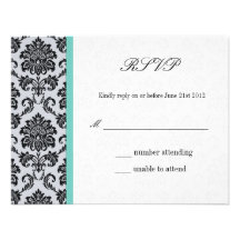 Monogramme de damassé d'Aqua épousant RSVP Carton D'invitation