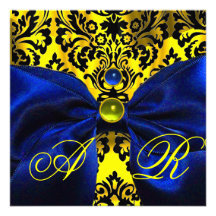 MONOGRAMME DE DAMASSÉ DE NOIR DE JAUNE D'OR DE RUB INVITATION PERSONNALISABLE