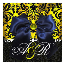 MONOGRAMME DE DAMASSÉ DE NOIR DE JAUNE D'OR DE RUB INVITATIONS PERSONNALISÉES