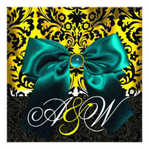 MONOGRAMME DE DAMASSÉ DE NOIR DE JAUNE D'OR DE RUB INVITATION PERSONNALISABLE