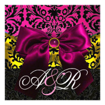 MONOGRAMME DE DAMASSÉ DE NOIR DE ROSE D'OR DE RUBA INVITATIONS