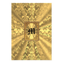 Monogramme de damassé d'or invitations