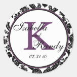 Monogramme de damassé - pourpre autocollants ronds