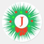 Monogramme de J (guirlande moderne de Noël) Autocollant Rond