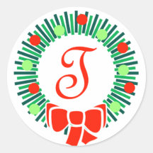 Monogramme de T (rétro guirlande de Noël) Autocollant Rond