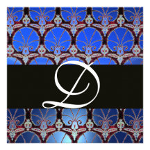 MONOGRAMME D'OEILLETS DE DAMASSÉ DE NOIR BLEU INVITATIONS PERSONNALISABLES