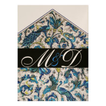 MONOGRAMME FLORAL BLEU FLORENTIN ANTIQUE ÉLÉGANT INVITATIONS