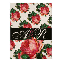 MONOGRAMME FLORAL DE BEAU ROSE DE ROSE CARTONS D'INVITATION PERSONNALISÉS